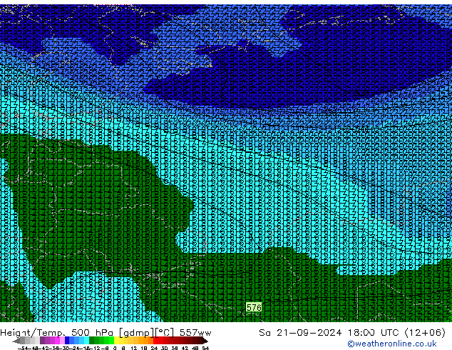 Height/Temp. 500 hPa 557ww Sáb 21.09.2024 18 UTC