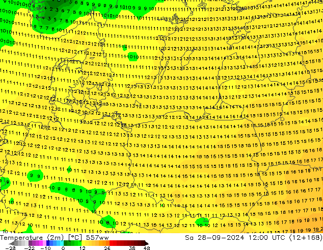 Temperature (2m) 557ww Sa 28.09.2024 12 UTC