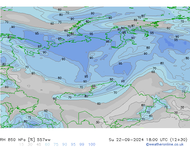 RH 850 hPa 557ww So 22.09.2024 18 UTC