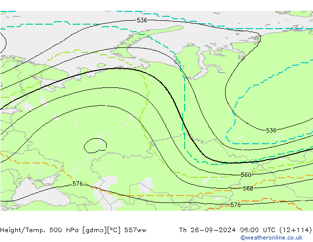 Height/Temp. 500 hPa 557ww Do 26.09.2024 06 UTC