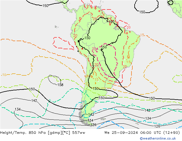 Height/Temp. 850 hPa 557ww mer 25.09.2024 06 UTC