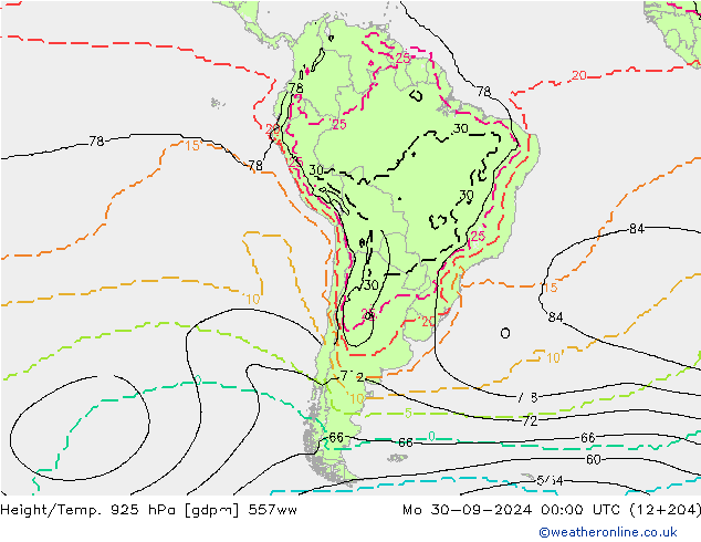 Height/Temp. 925 hPa 557ww Mo 30.09.2024 00 UTC