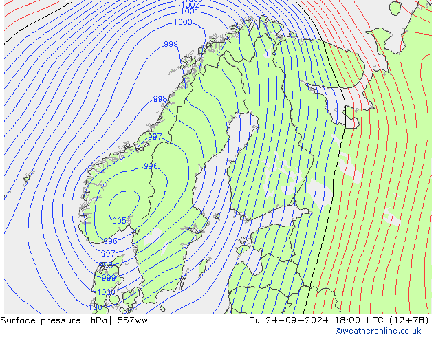 Surface pressure 557ww Tu 24.09.2024 18 UTC