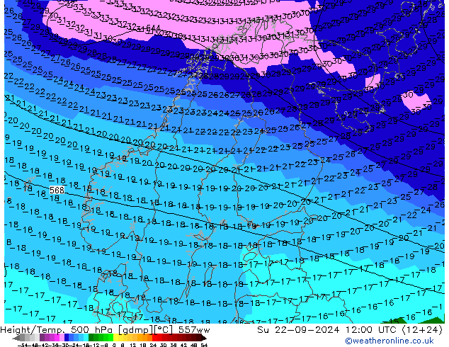 Height/Temp. 500 hPa 557ww So 22.09.2024 12 UTC