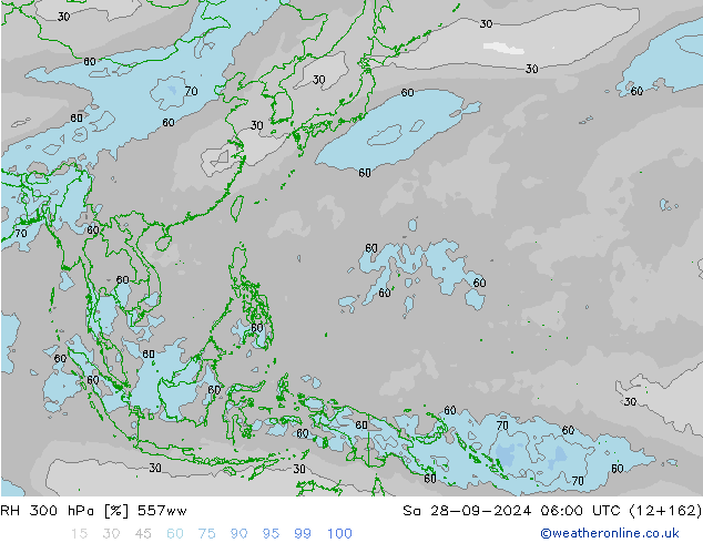 RH 300 hPa 557ww Sáb 28.09.2024 06 UTC