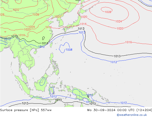 Surface pressure 557ww Mo 30.09.2024 00 UTC