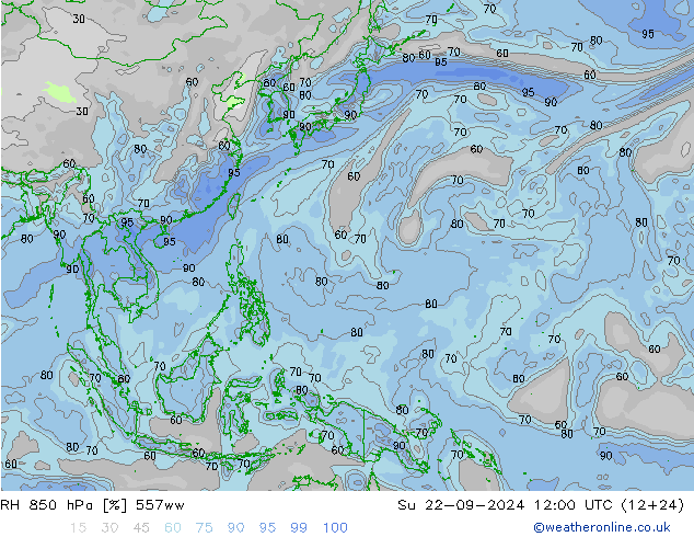 RH 850 гПа 557ww Вс 22.09.2024 12 UTC