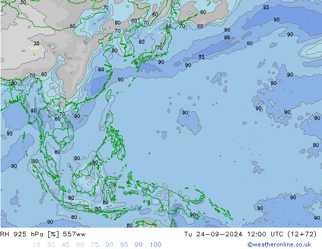 RH 925 hPa 557ww Út 24.09.2024 12 UTC