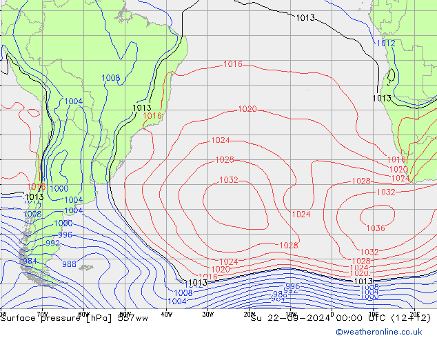 Atmosférický tlak 557ww Ne 22.09.2024 00 UTC