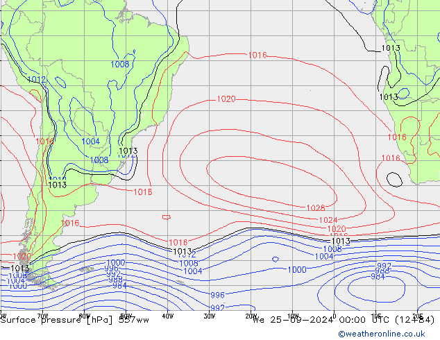 Luchtdruk (Grond) 557ww wo 25.09.2024 00 UTC