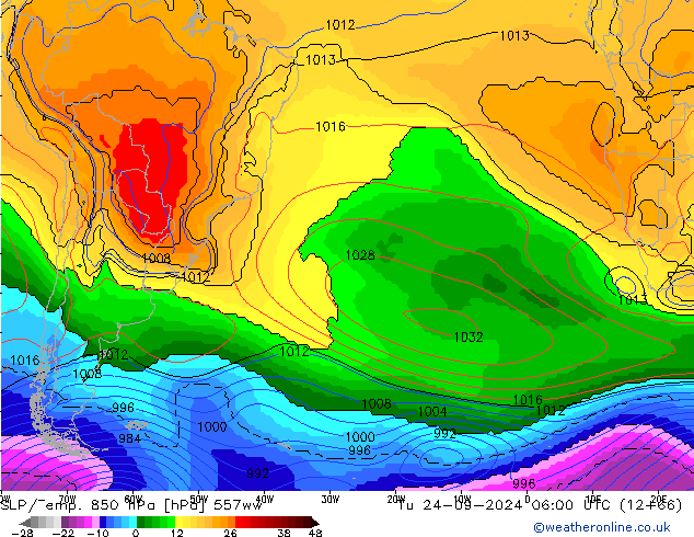 SLP/Temp. 850 hPa 557ww di 24.09.2024 06 UTC