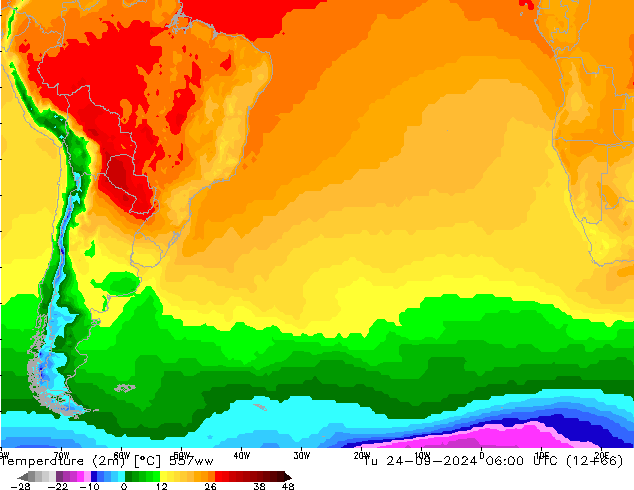 Temperature (2m) 557ww Tu 24.09.2024 06 UTC