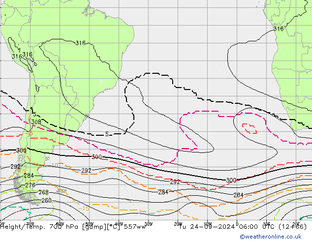 Hoogte/Temp. 700 hPa 557ww di 24.09.2024 06 UTC