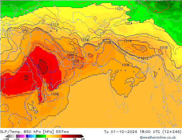 SLP/Temp. 850 hPa 557ww 星期二 01.10.2024 18 UTC