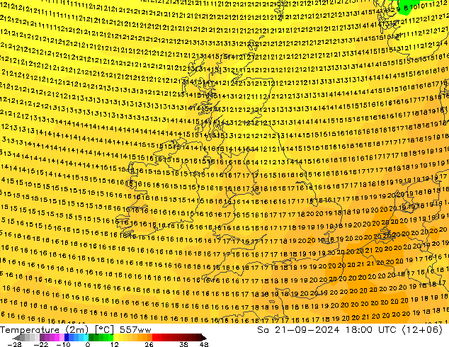 Temperature (2m) 557ww Sa 21.09.2024 18 UTC