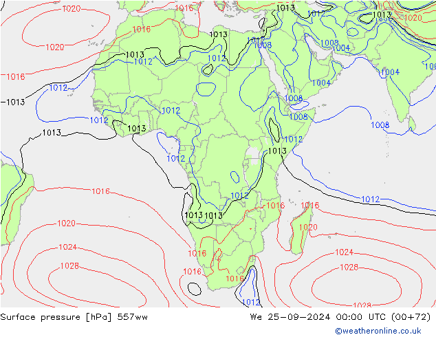 Surface pressure 557ww We 25.09.2024 00 UTC