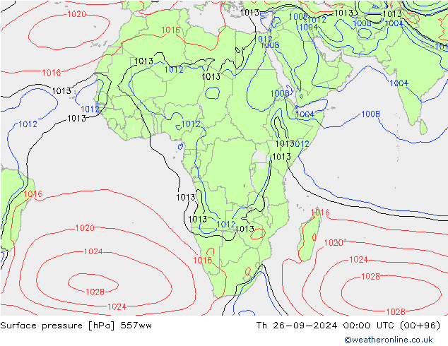 Surface pressure 557ww Th 26.09.2024 00 UTC