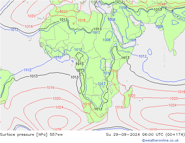 Surface pressure 557ww Su 29.09.2024 06 UTC