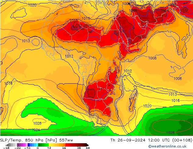 SLP/Temp. 850 hPa 557ww Th 26.09.2024 12 UTC