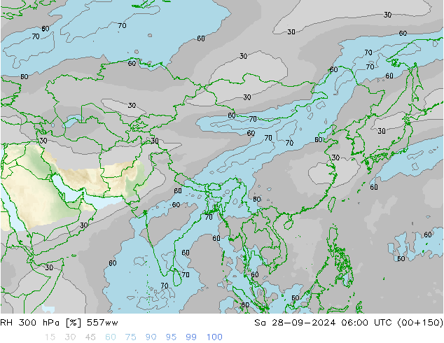 RH 300 hPa 557ww Sáb 28.09.2024 06 UTC