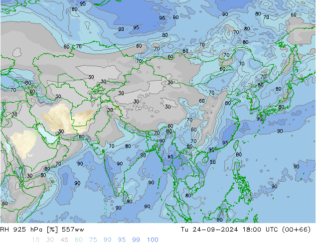 RH 925 hPa 557ww Út 24.09.2024 18 UTC