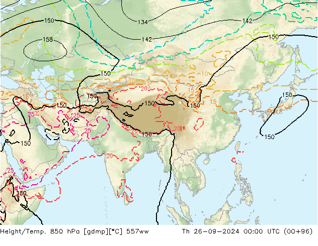 Geop./Temp. 850 hPa 557ww jue 26.09.2024 00 UTC