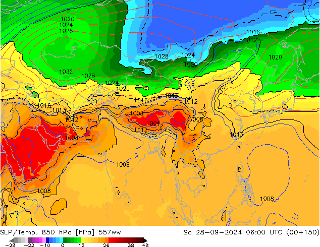 SLP/Temp. 850 hPa 557ww Sáb 28.09.2024 06 UTC