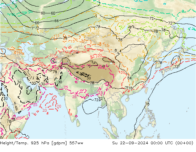 Height/Temp. 925 hPa 557ww Su 22.09.2024 00 UTC