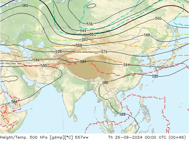 Height/Temp. 500 hPa 557ww Čt 26.09.2024 00 UTC