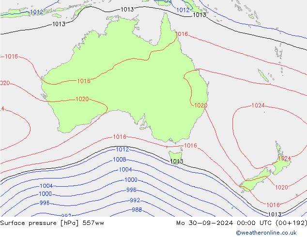 Surface pressure 557ww Mo 30.09.2024 00 UTC