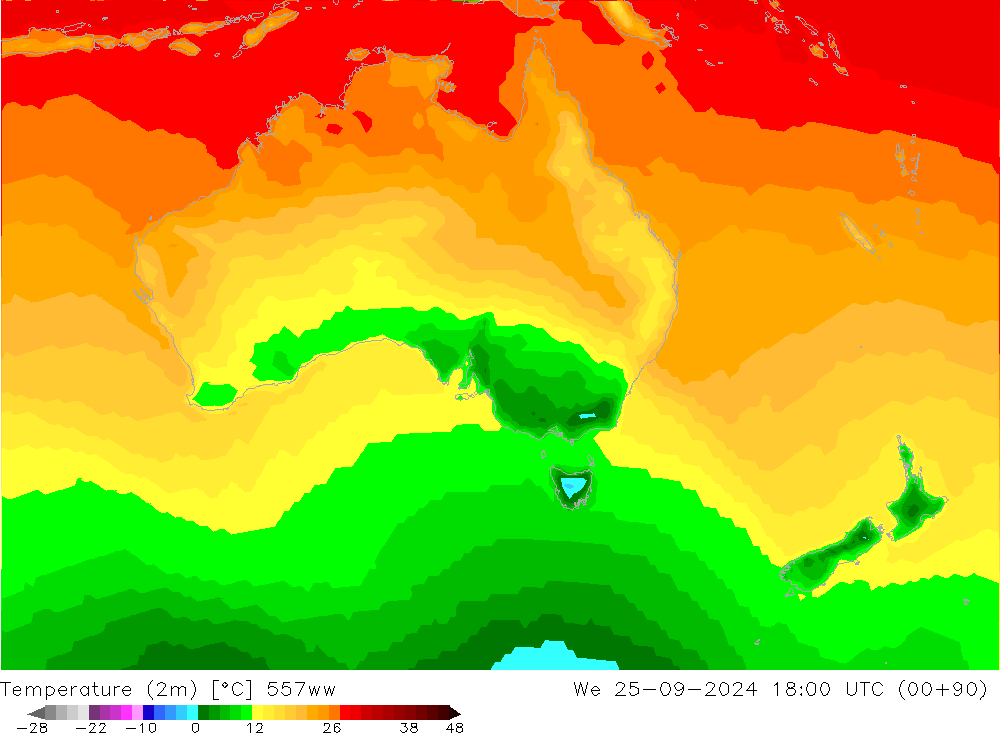 Temperatuurkaart (2m) 557ww wo 25.09.2024 18 UTC