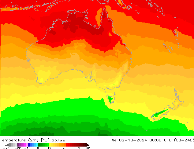 Temperaturkarte (2m) 557ww Mi 02.10.2024 00 UTC