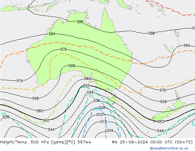 Height/Temp. 500 hPa 557ww Qua 25.09.2024 00 UTC