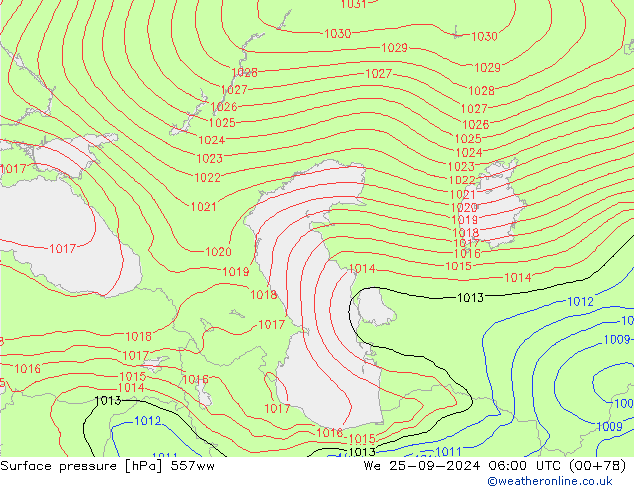 Surface pressure 557ww We 25.09.2024 06 UTC