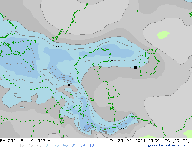 RH 850 hPa 557ww Mi 25.09.2024 06 UTC