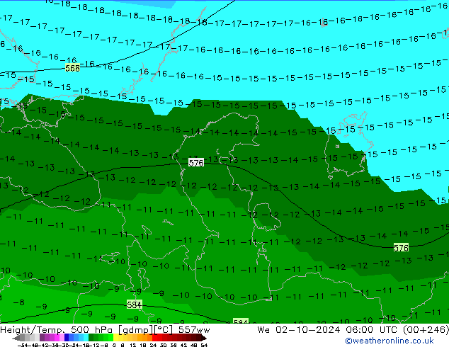 Height/Temp. 500 hPa 557ww St 02.10.2024 06 UTC