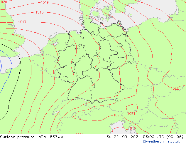 Surface pressure 557ww Su 22.09.2024 06 UTC