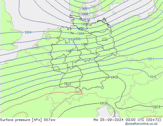 Pressione al suolo 557ww mer 25.09.2024 00 UTC