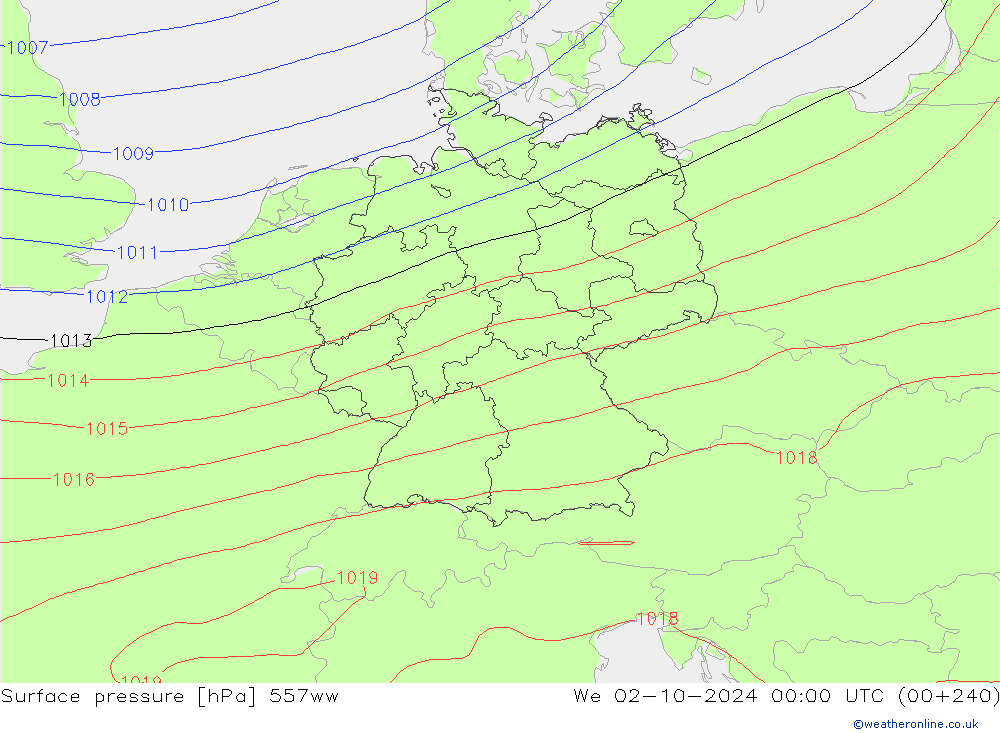 Luchtdruk (Grond) 557ww wo 02.10.2024 00 UTC