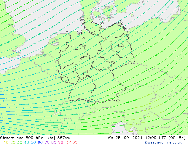 Stromlinien 500 hPa 557ww Mi 25.09.2024 12 UTC