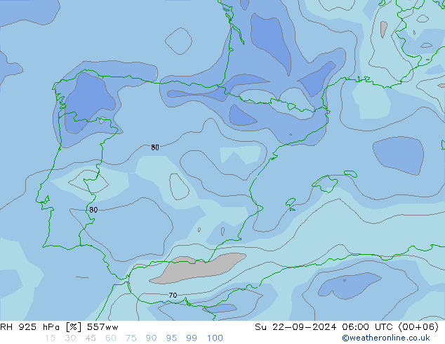 RH 925 hPa 557ww Ne 22.09.2024 06 UTC