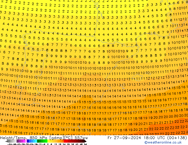 Height/Temp. 850 hPa 557ww Fr 27.09.2024 18 UTC