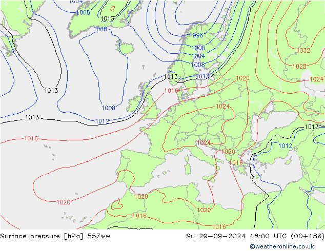 Pressione al suolo 557ww dom 29.09.2024 18 UTC