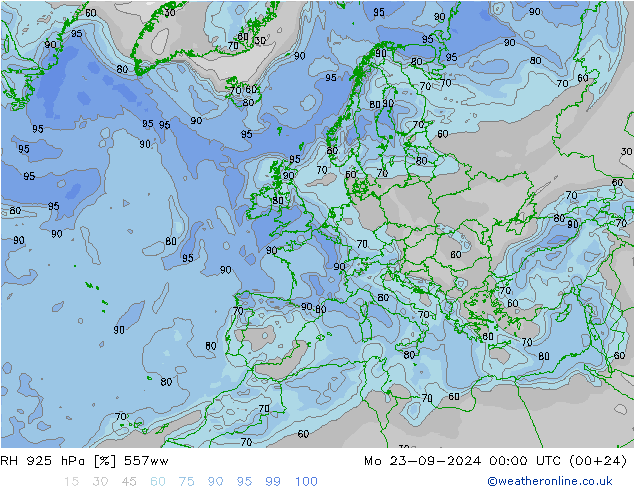 Humedad rel. 925hPa 557ww lun 23.09.2024 00 UTC