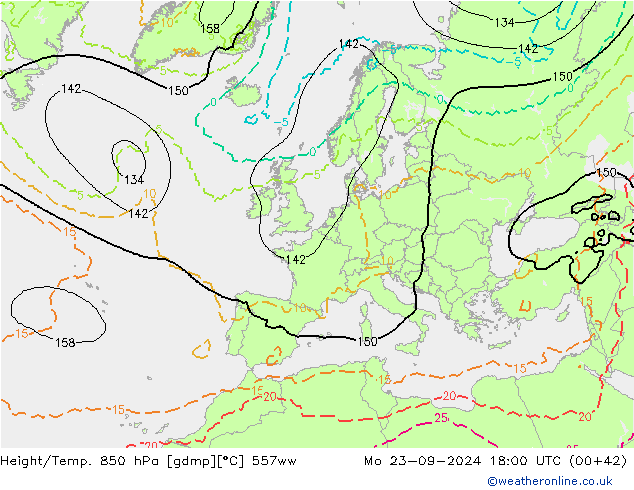 Height/Temp. 850 hPa 557ww Mo 23.09.2024 18 UTC