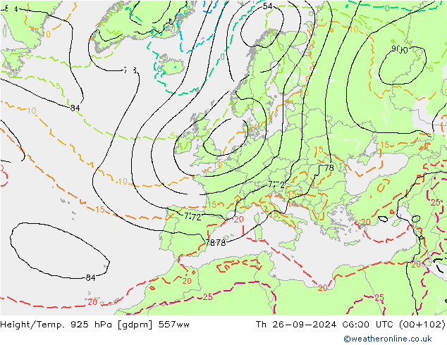 Height/Temp. 925 hPa 557ww Do 26.09.2024 06 UTC