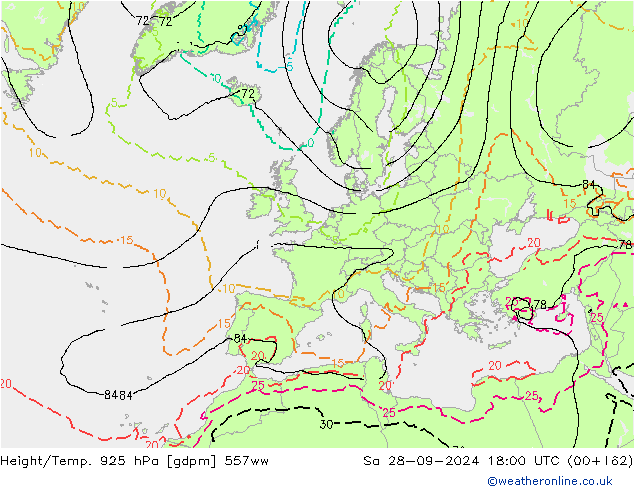 Hoogte/Temp. 925 hPa 557ww za 28.09.2024 18 UTC