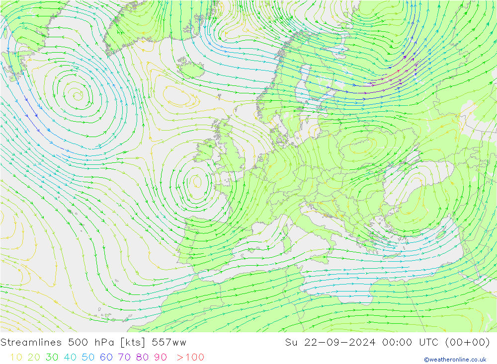 风 500 hPa 557ww 星期日 22.09.2024 00 UTC