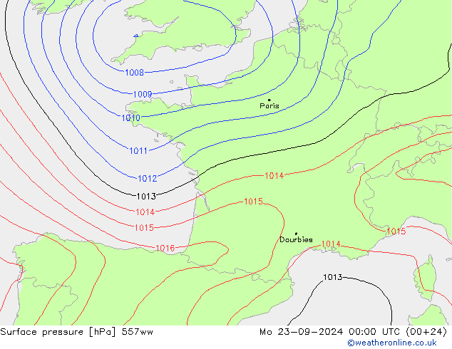 Surface pressure 557ww Mo 23.09.2024 00 UTC