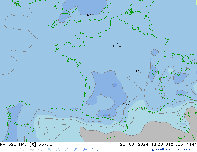 RH 925 hPa 557ww Th 26.09.2024 18 UTC